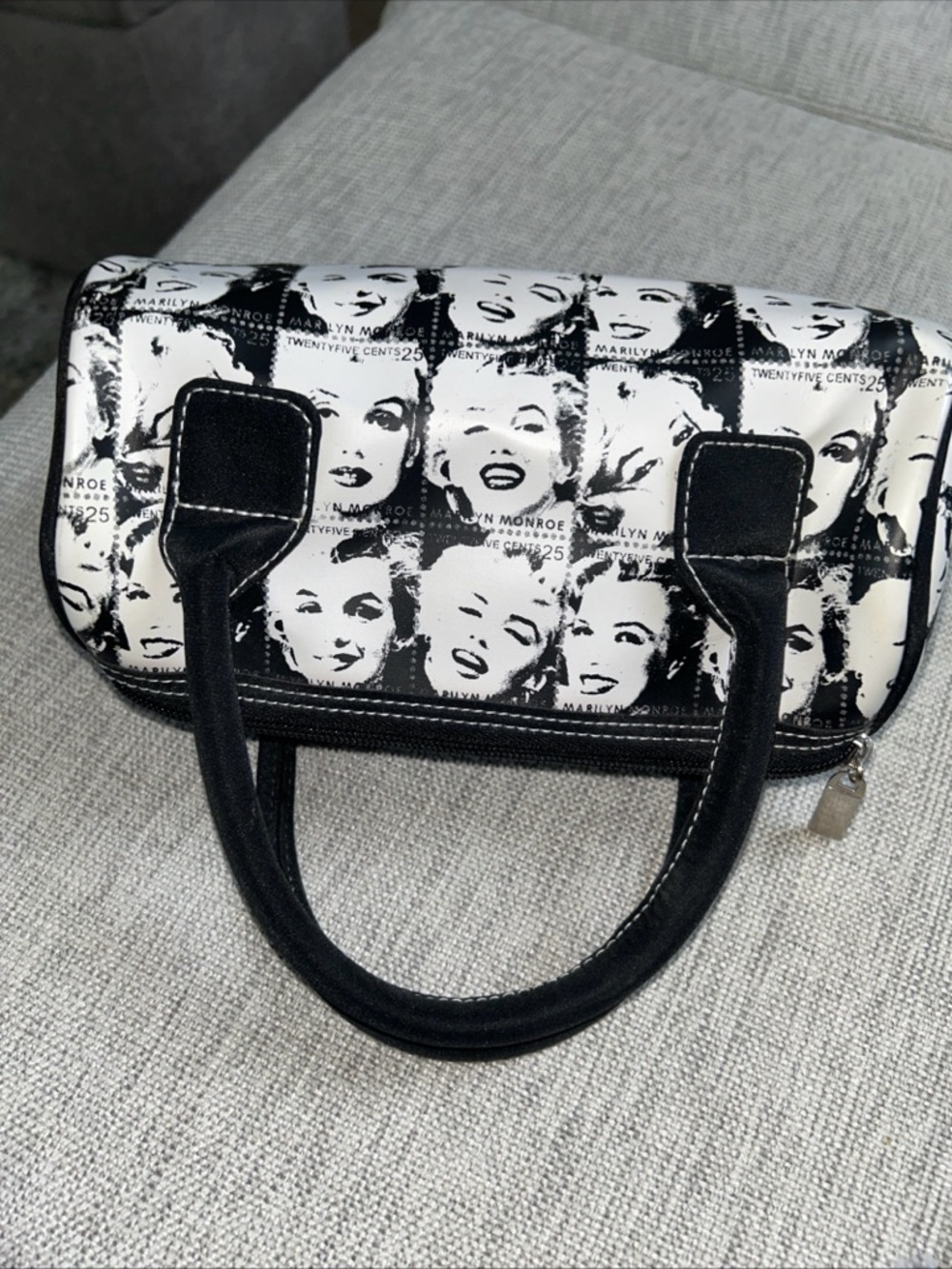 Black & White Marilyn Print Mini Satchel with Red Lip Accent - Picture 7 of 11